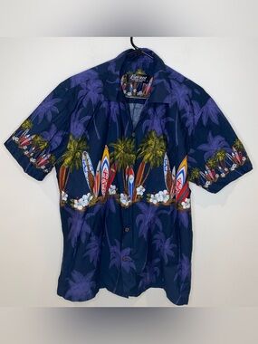 Favant Hawaiian Aloha Button Down Shirt Surfboards Palm Trees Size‎ L Vacation